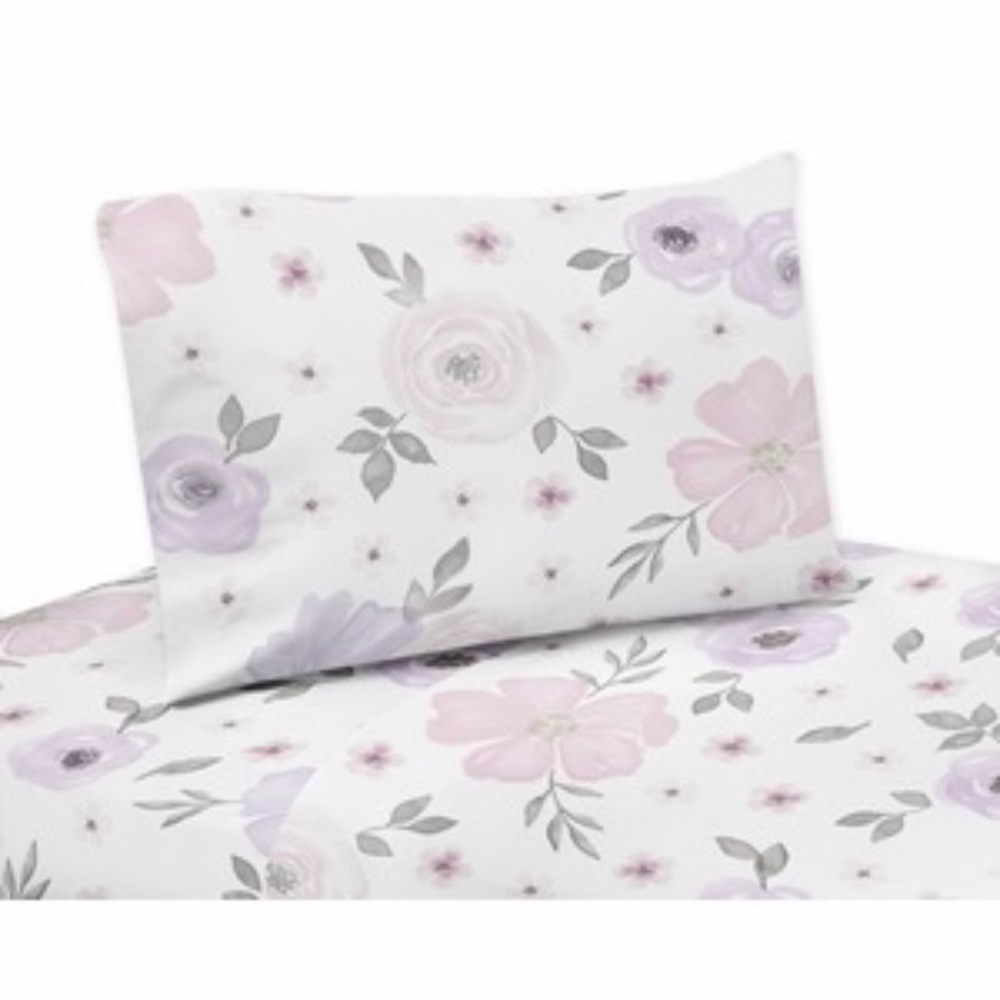 Sweet JoJo DesignsWatercolor Floral Lavender And Grey Collection Queen Sheet Set